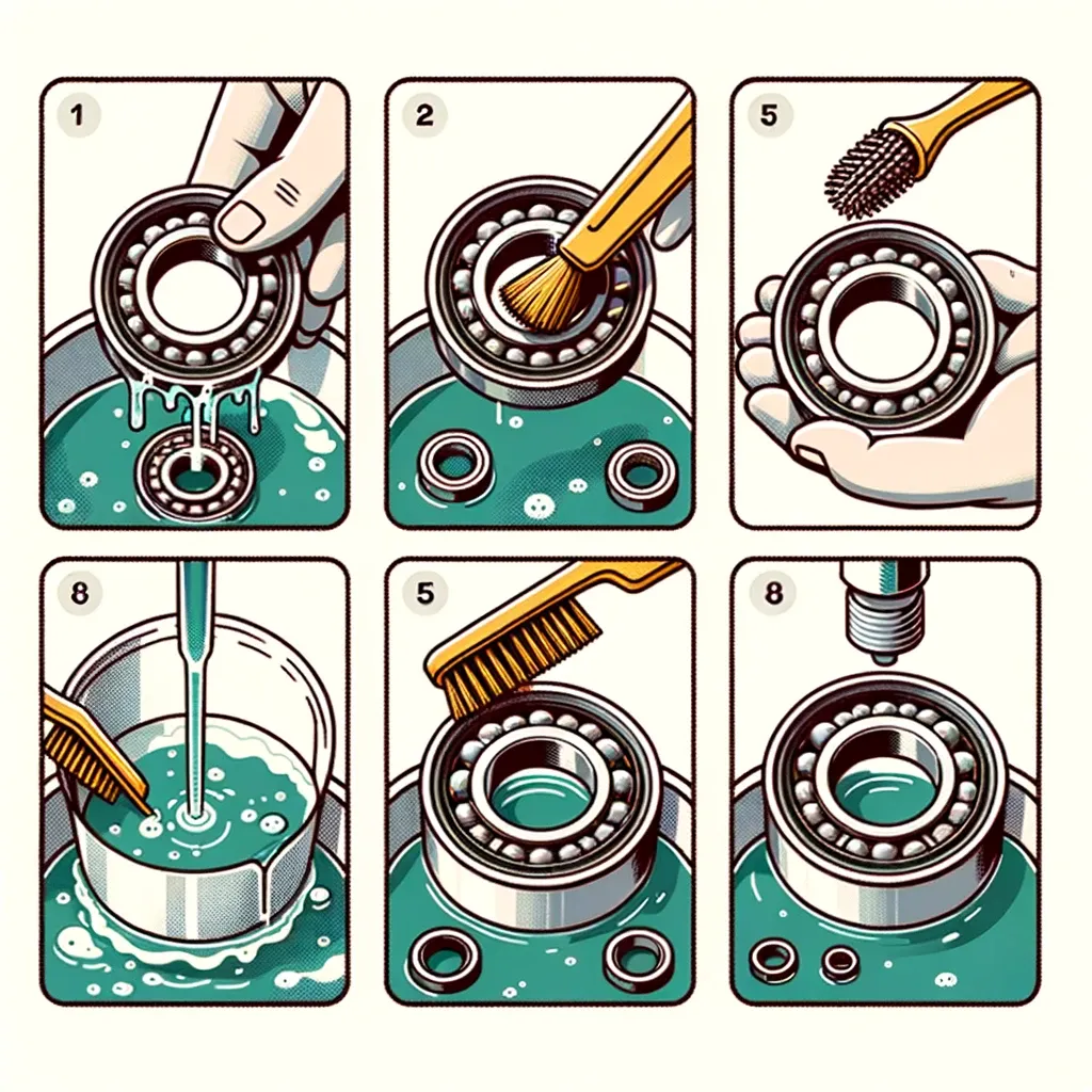 step-by-step process of cleaning bearings.