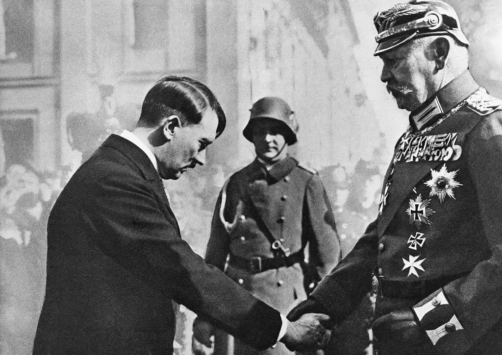 Hitler greeted President Hindenburg with a handshake and a deferential bow of the head on "Potsdam Day", march 21, 1933.